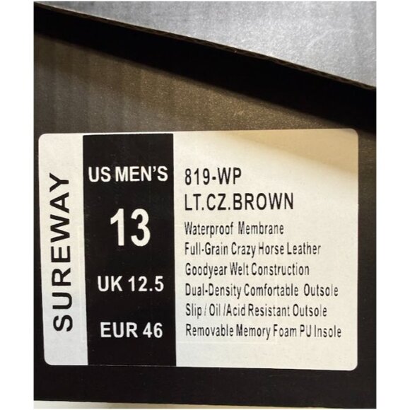 Sureway Mens Moc Toe Waterproof Work Boots Light Brown Size 13 NEW - Picture 9 of 10